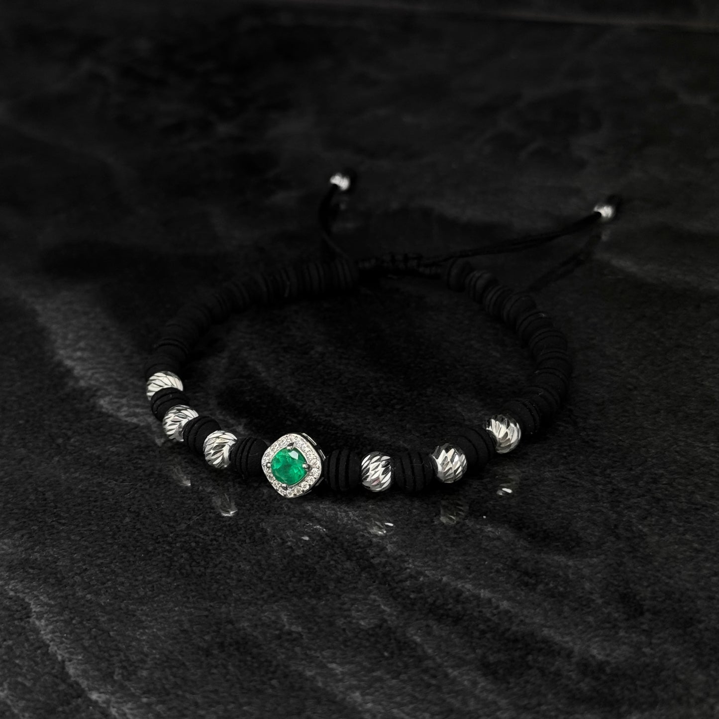 Pulsera Tejida / Esmeralda Colombiana / Plata 925