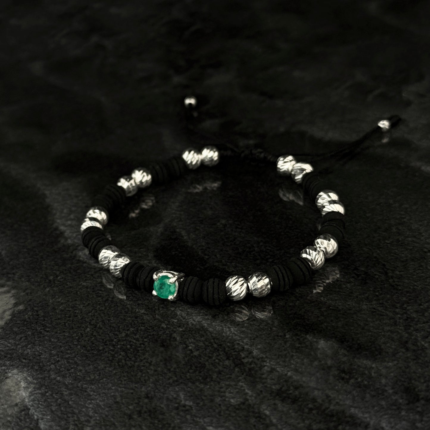 Pulsera Tejida / Esmeralda Colombiana / Plata 925