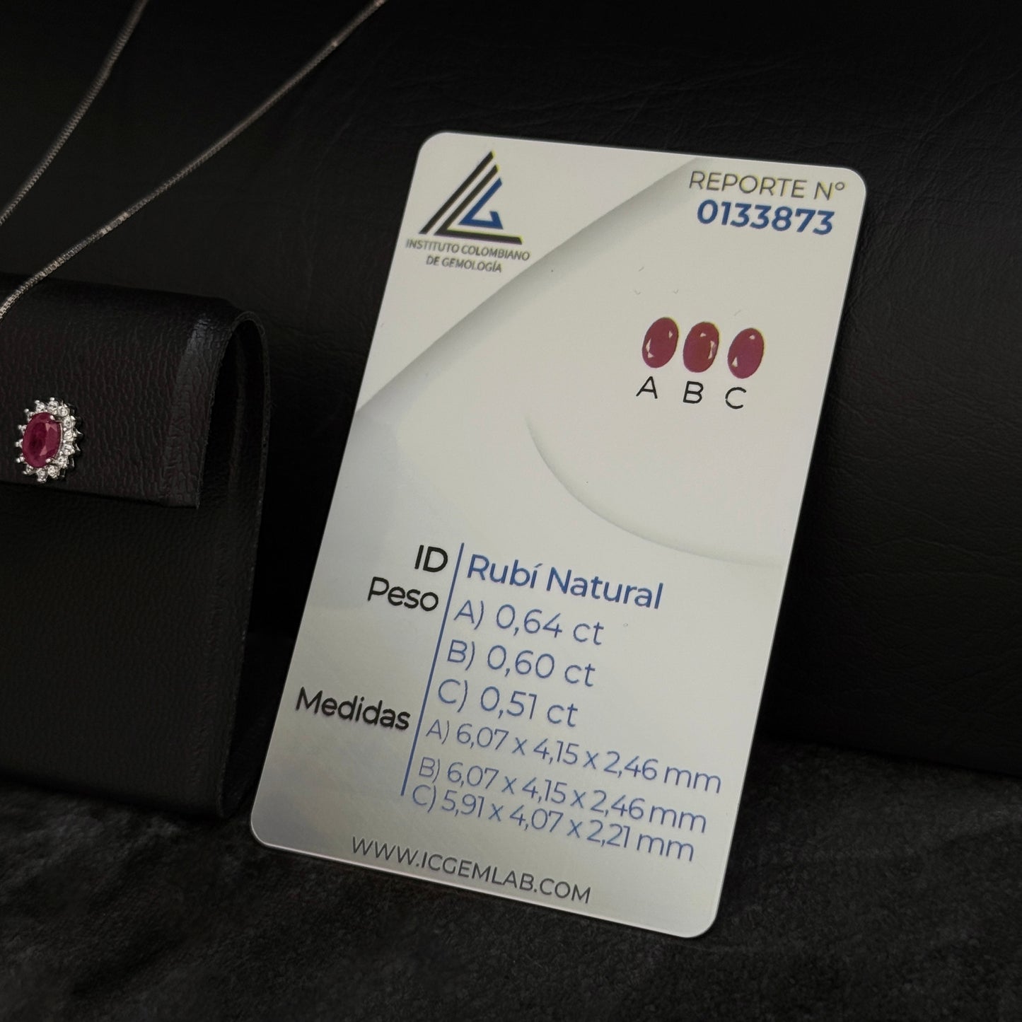 Set Cadena-Dije-Aretes / Rubíes Certificados / Plata 925