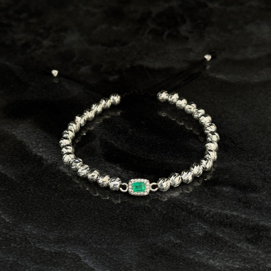 Pulsera Tejida / Esmeralda Colombiana / Plata 925