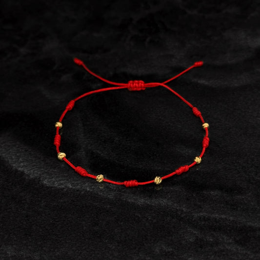 Pulsera Tejida de Protección “7 Nudos” / Balines Oro 18K