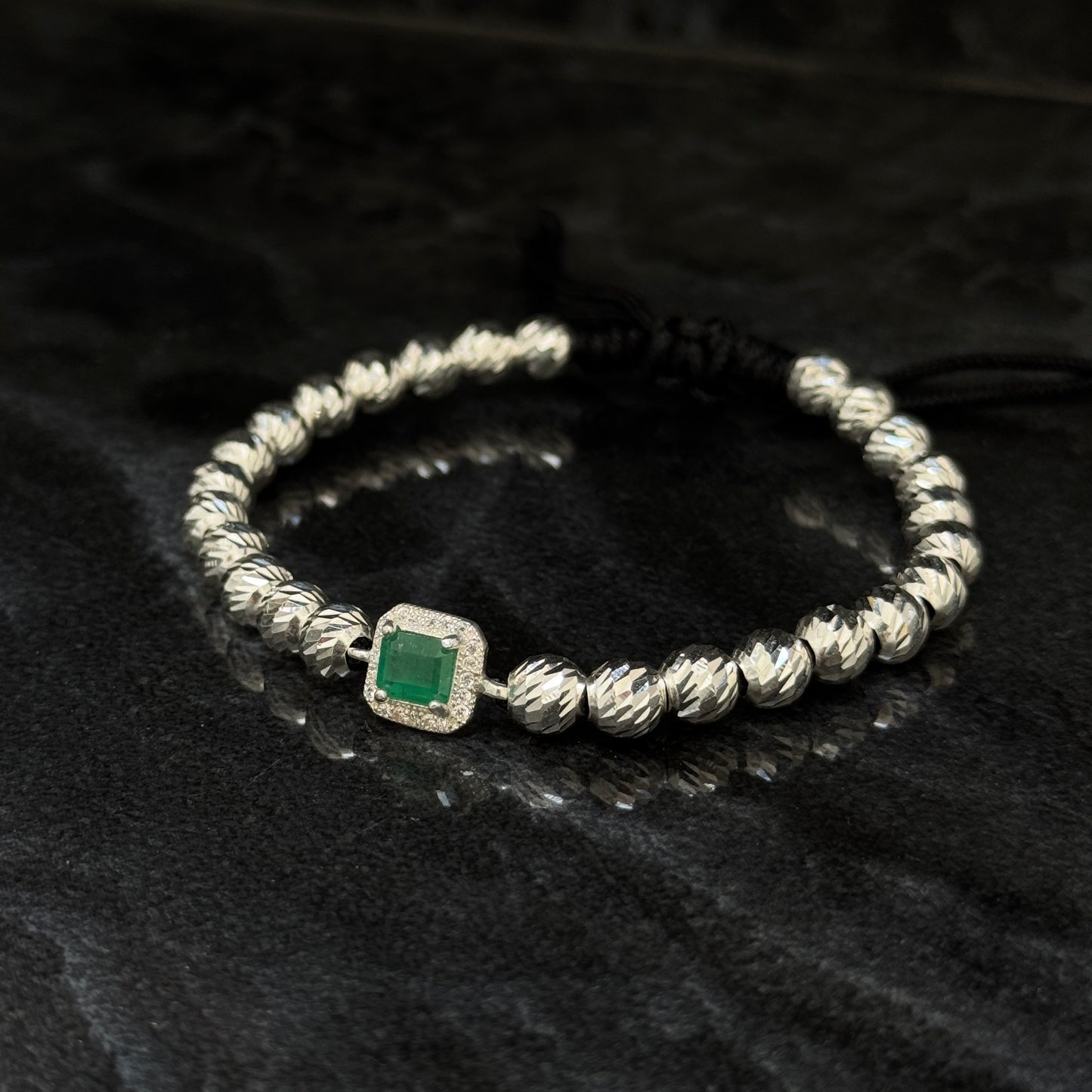 Pulsera Tejida / Esmeralda Colombiana / Plata 925