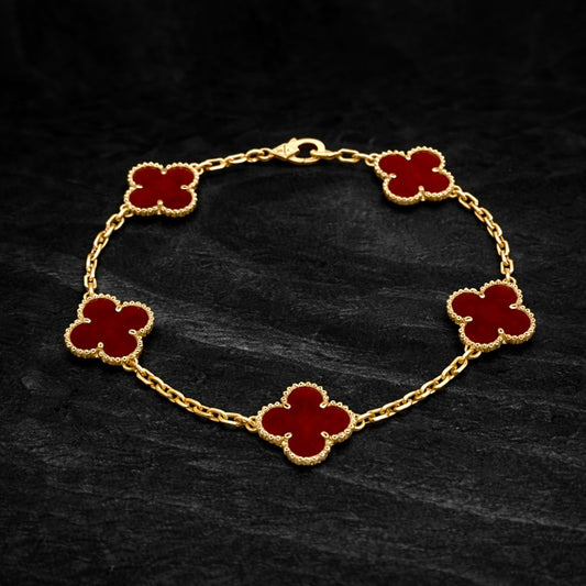 Pulsera Lucky Clover “Red” / Oro Amarillo 18K