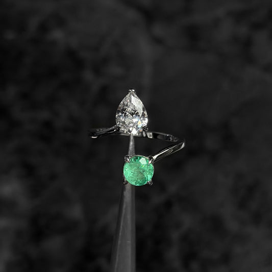 Anillo de Lujo Abierto/ Esmeralda Colombiana / Plata 925