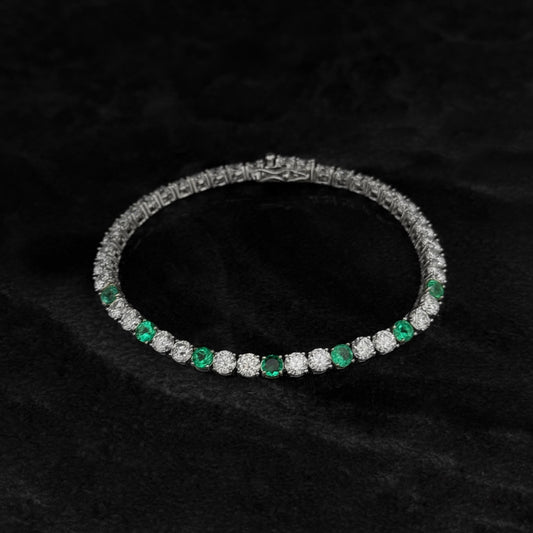 Pulsera Tenis Exclusiva / Esmeraldas Colombianas / Moissanitas Lab 4mm / Plata 925