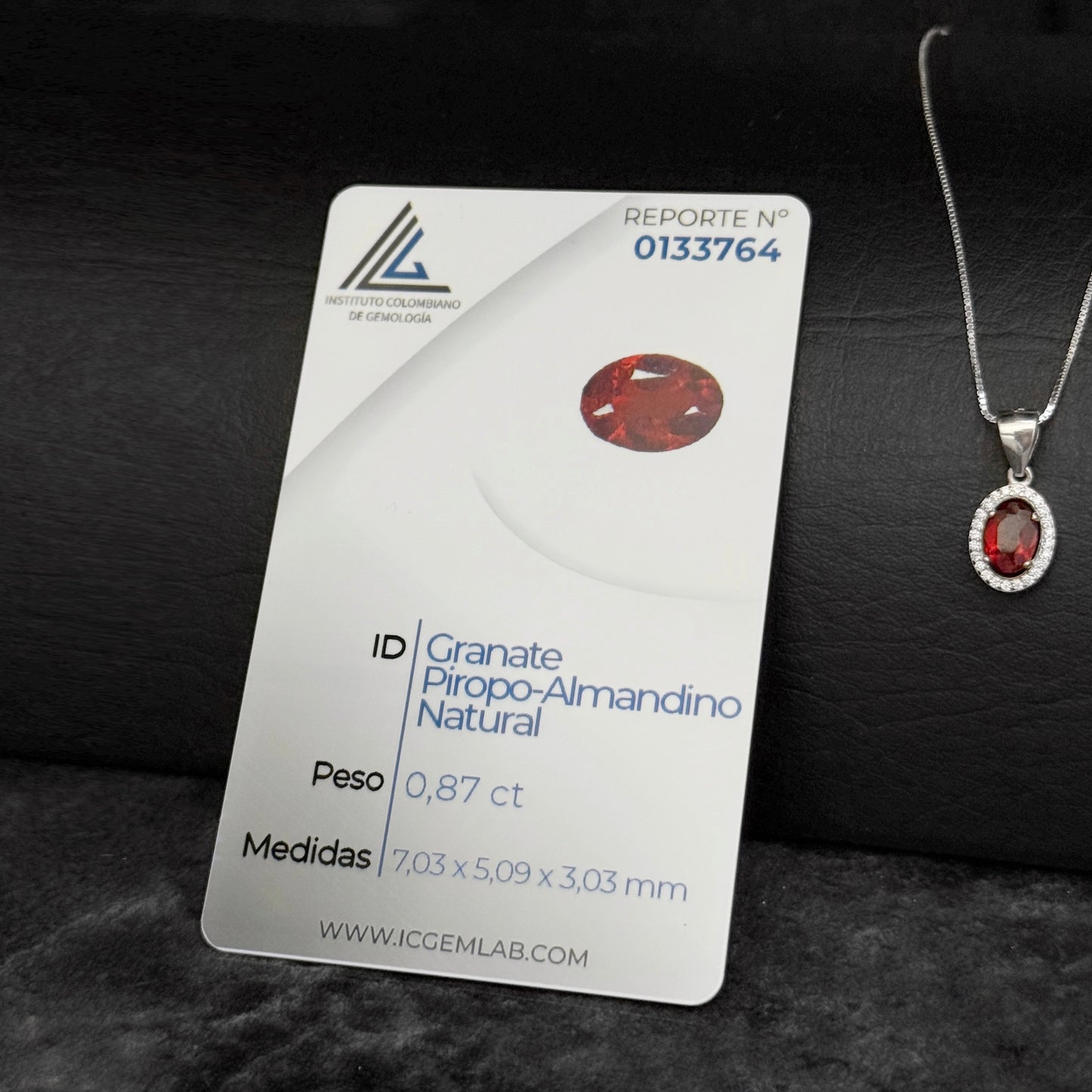 Cadena Veneciana / Dije Granate Certificado / Plata 925