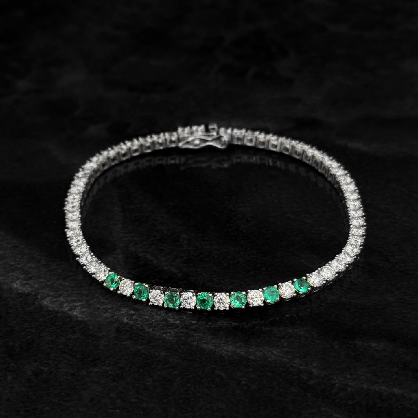 Pulsera Tenis Exclusiva / Esmeraldas Colombianas / Moissanitas Lab 3mm / Plata 925