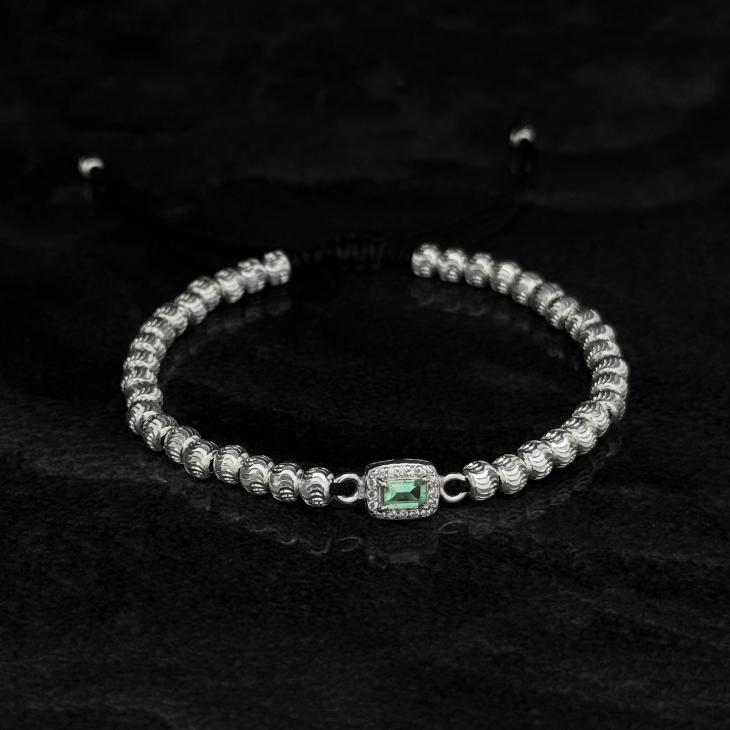 Pulsera Tejida de Lujo / Esmeralda Colombiana / Plata 925