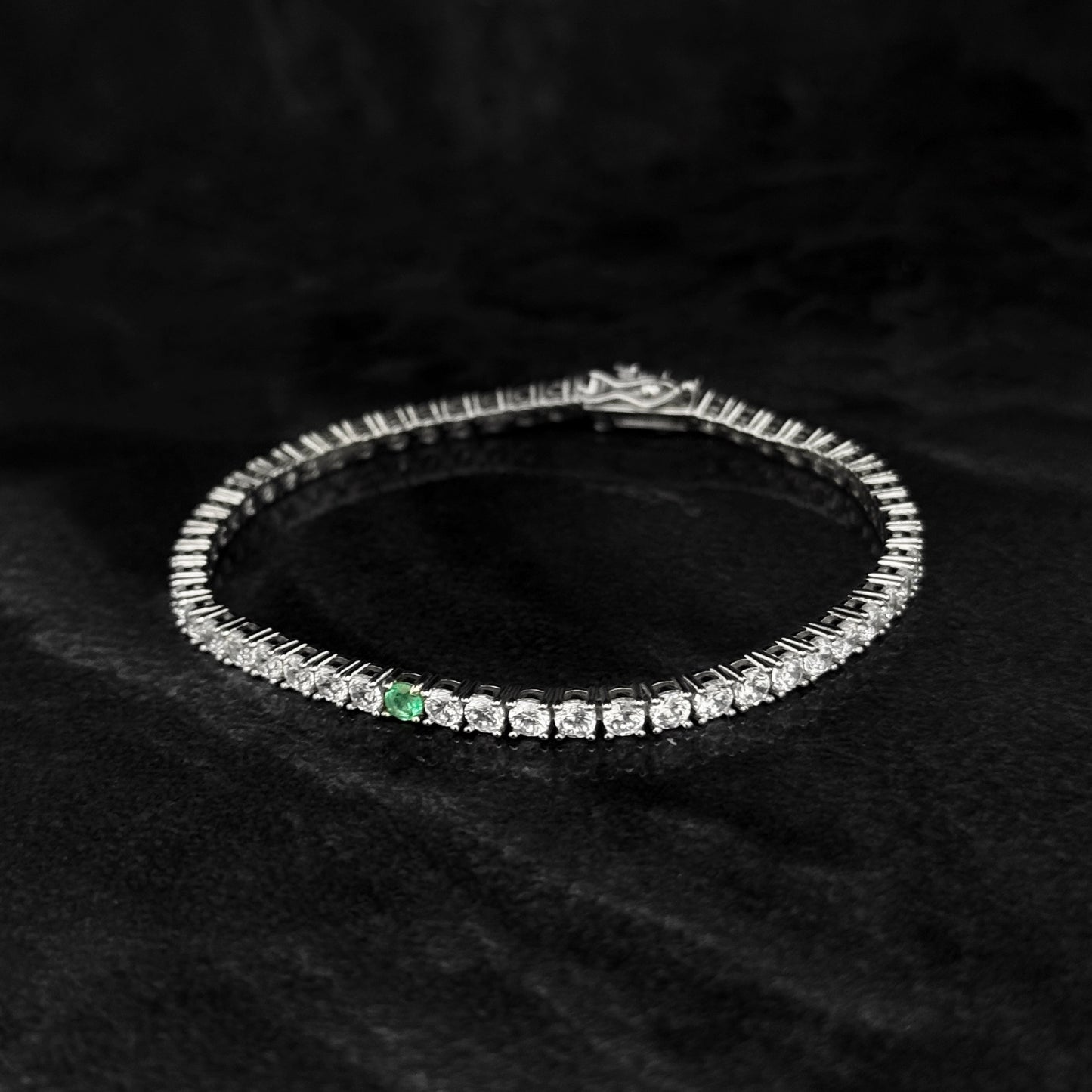 Pulsera Tenis 3mm x 18.5cm / Esmeralda Colombiana / Circones / Plata 925