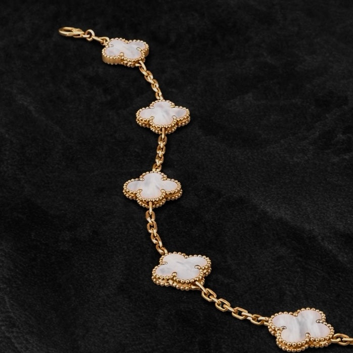 Pulsera Lucky Clover “White” / Oro Rosa 18K