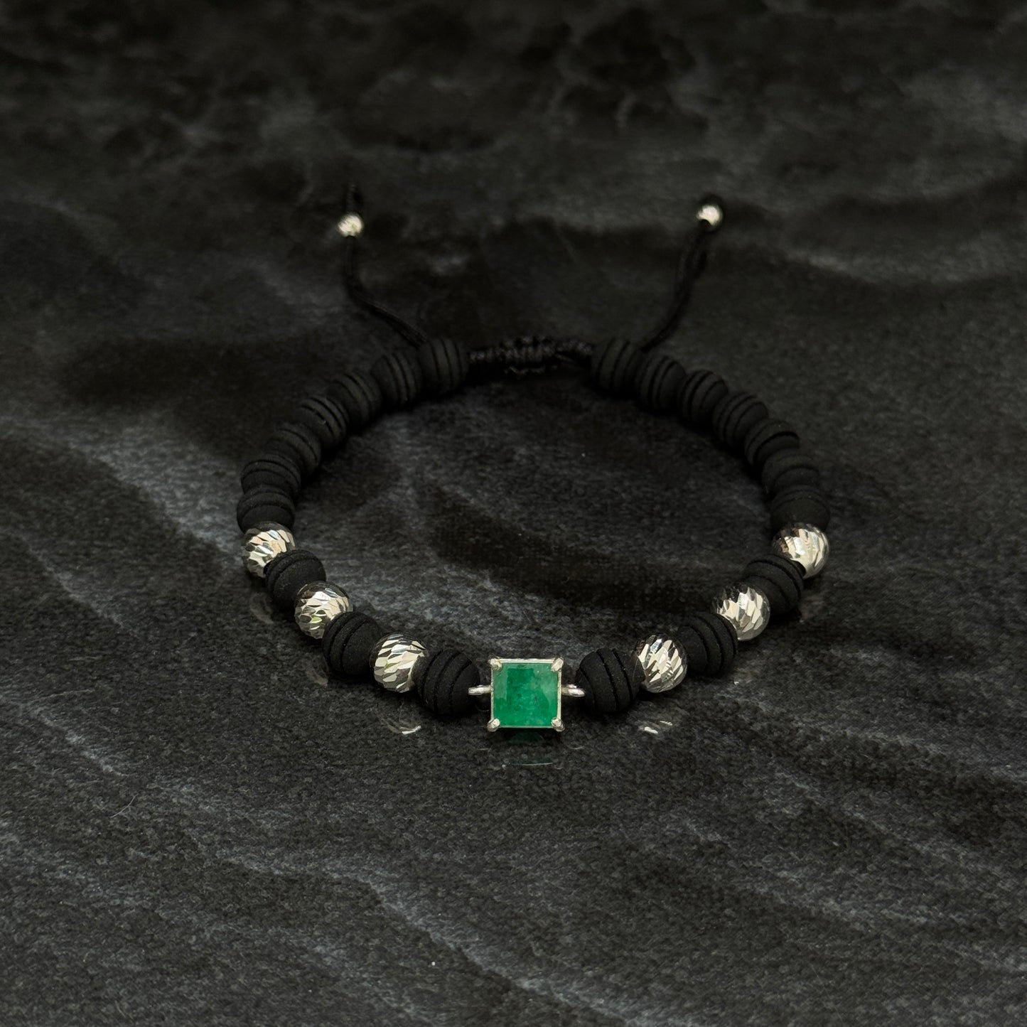 Pulsera Tejida / Esmeralda Colombiana / Plata 925