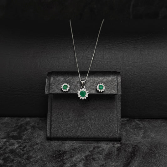Set Cadena-Dije-Aretes / Esmeraldas Colombianas / Plata 925