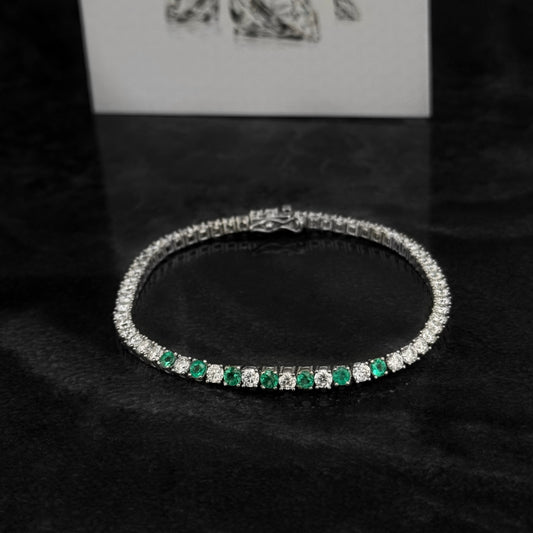 Pulsera Tenis Exclusiva / Esmeraldas Colombianas / Moissanitas Lab 3mm / Plata 925