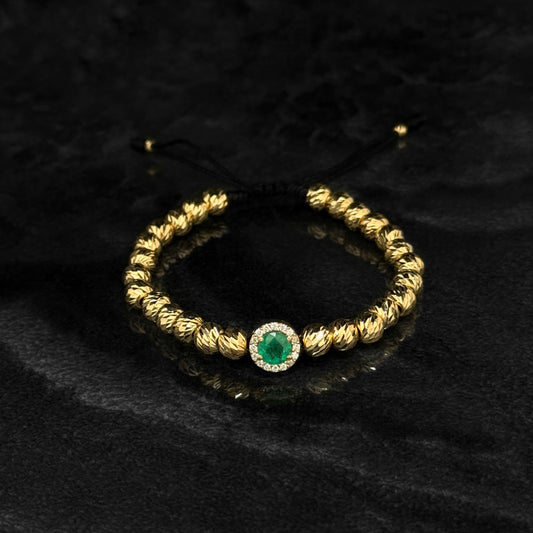 Pulsera Tejida de Alta Joyería / Esmeralda Colombiana / Diamantes Naturales / Oro 18K