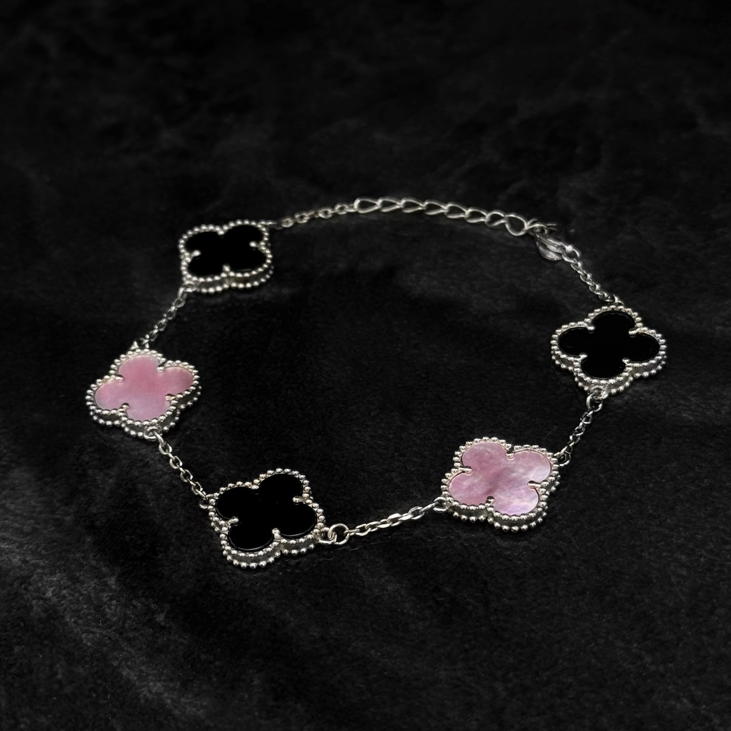 Pulsera Lucky Clover / Black Pearl / Plata 925