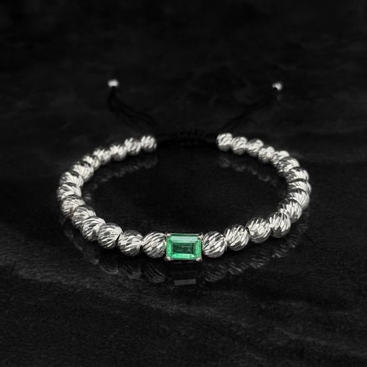 Pulsera Tejida de Lujo / Esmeralda Colombiana / Plata 925