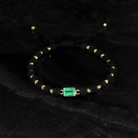 Pulsera Tejida Exclusiva / Esmeralda Colombiana / Oro 18K