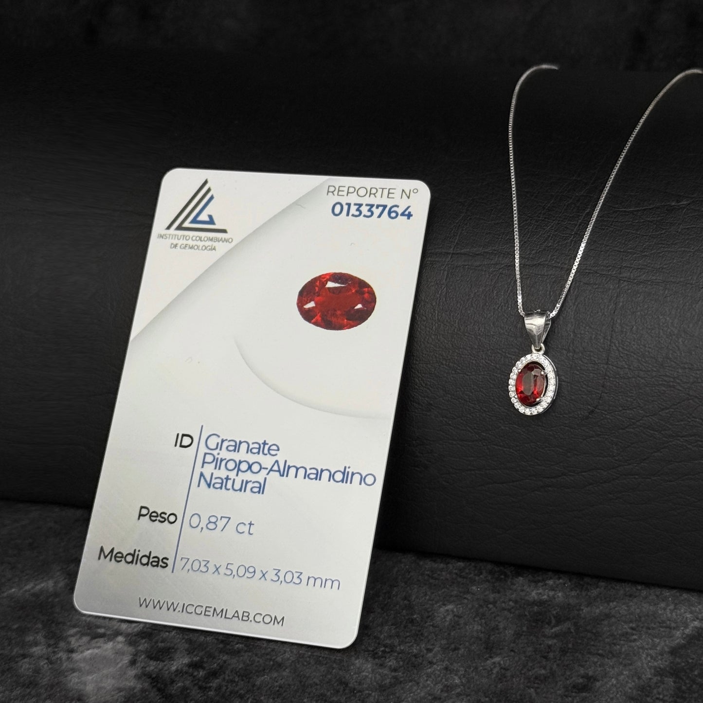 Cadena Veneciana / Dije Granate Certificado / Plata 925