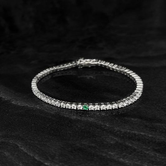 Pulsera Tenis 2.5mm x 17.5cm / Esmeralda Colombiana / Circones / Plata 925