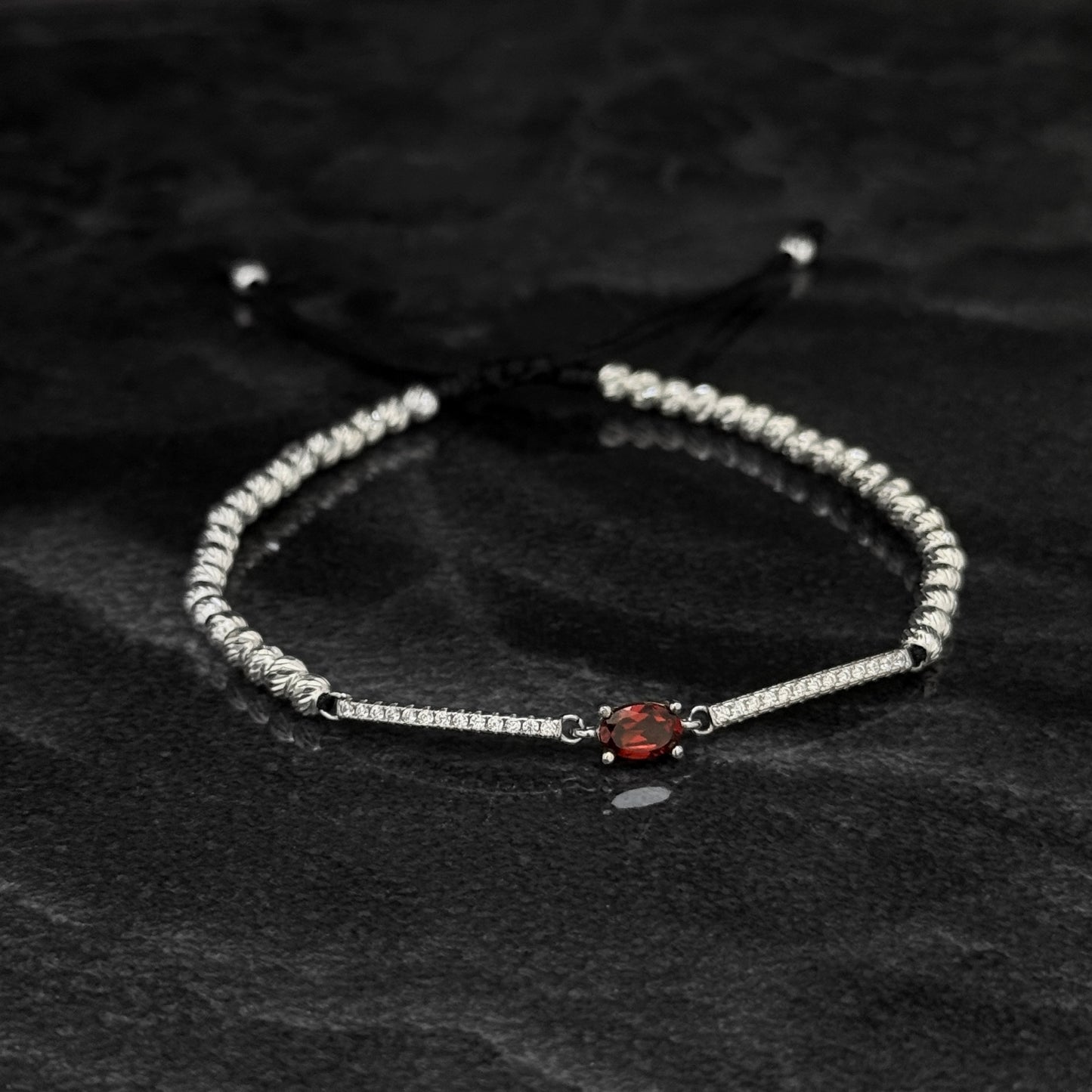 Pulsera Tejida / Granate Certificado / Plata 925