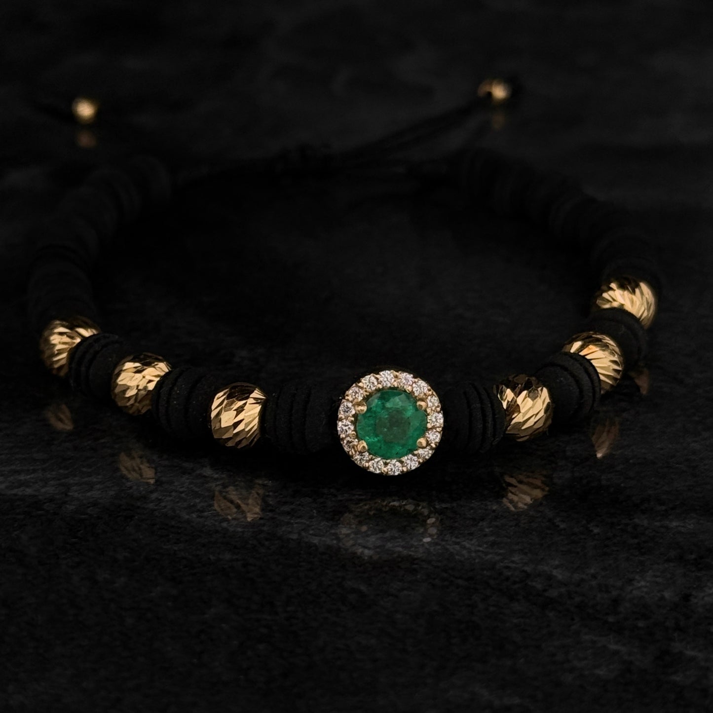 Pulsera Tejida de Alta Joyería / Esmeralda Colombiana / Diamantes Naturales / Oro 18K