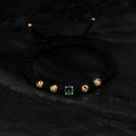 Pulsera Tejida Exclusiva / Esmeralda Colombiana / Oro 18K