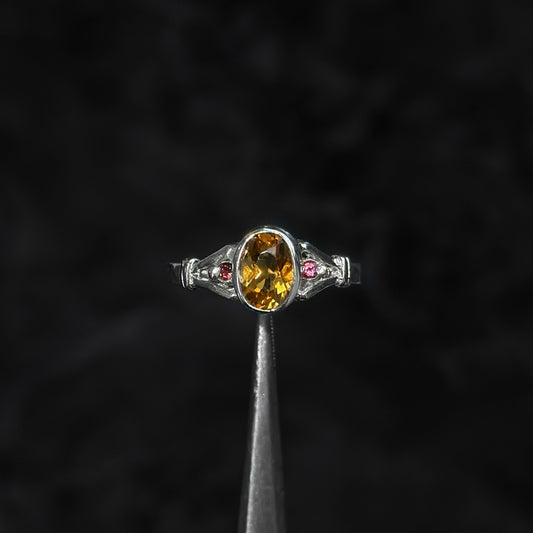 Anillo de Lujo #7 / Citrino & Turmalinas Naturales / Plata 925
