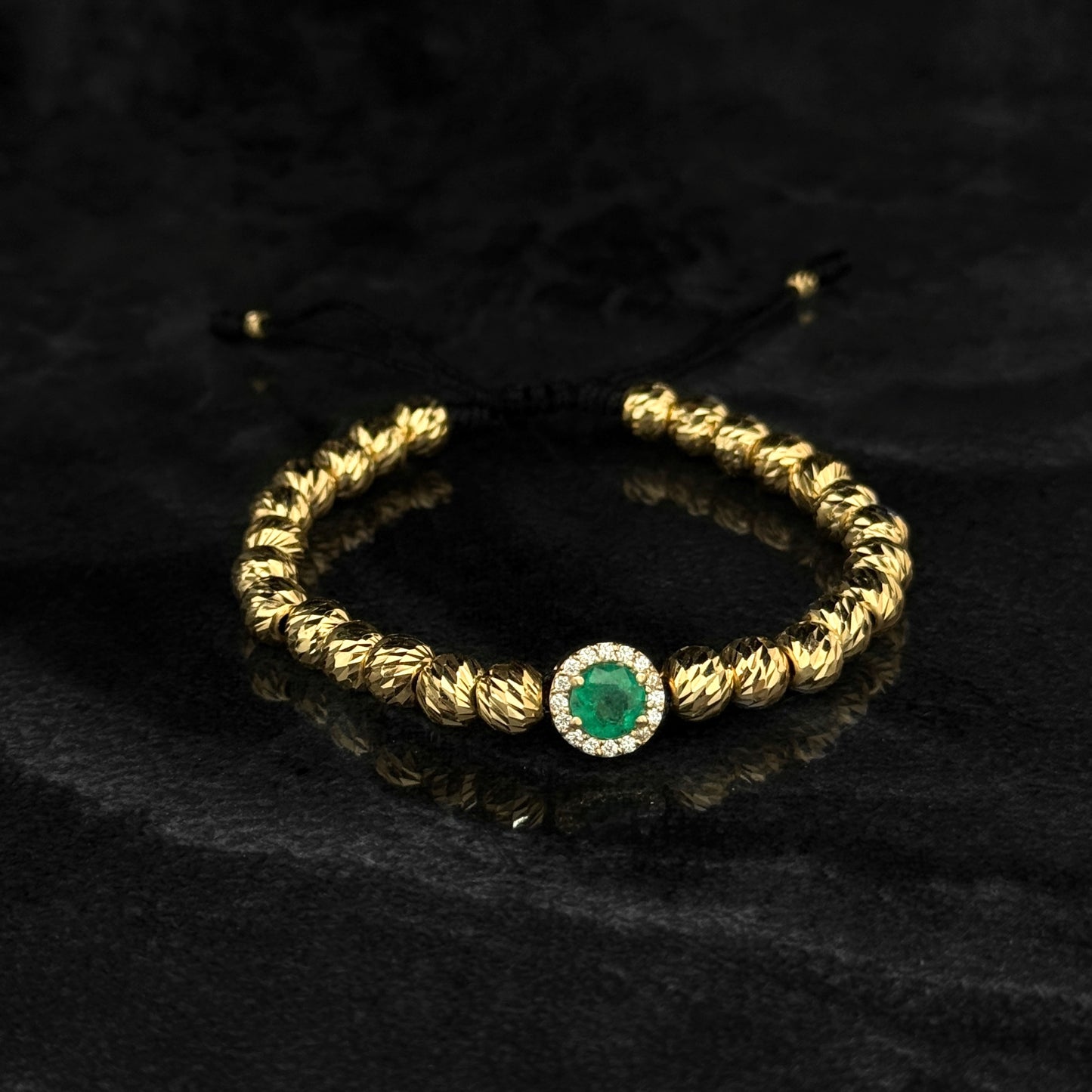 Pulsera Tejida de Alta Joyería / Esmeralda Colombiana / Diamantes Naturales / Oro 18K