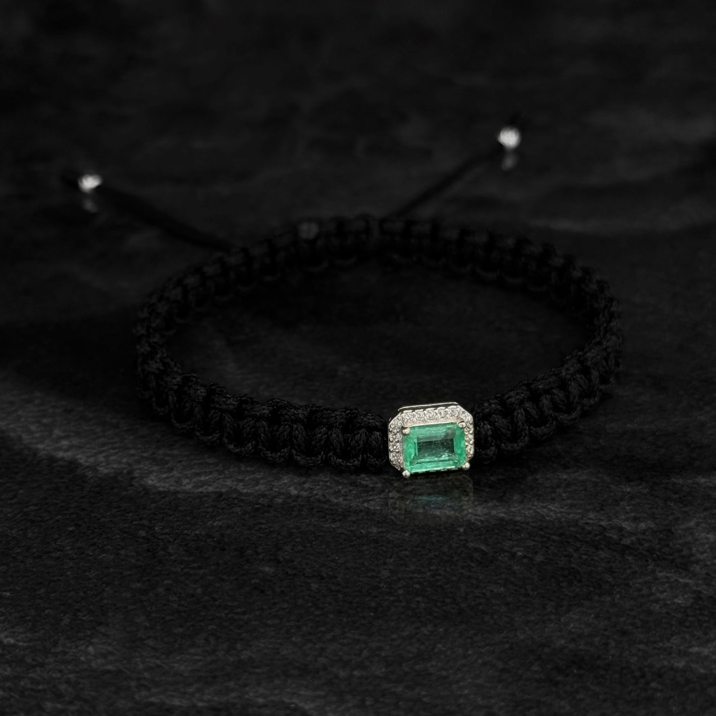 Pulsera Tejida de Lujo / Esmeralda Colombiana / Plata 925