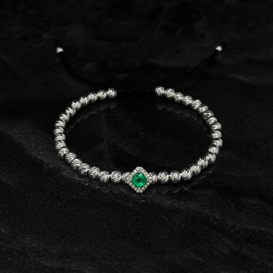 Pulsera Tejida de Lujo / Esmeralda Colombiana / Plata 925