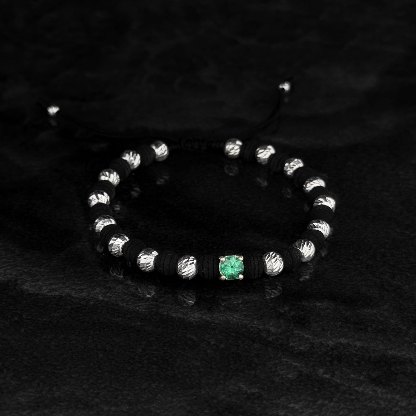Pulsera Tejida de Lujo / Esmeralda Colombiana / Plata 925