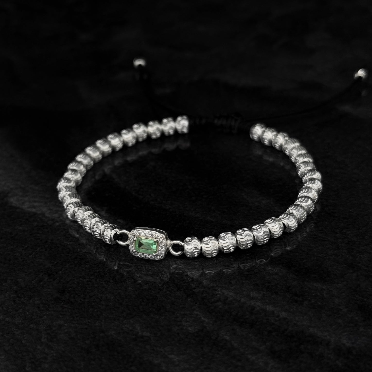 Pulsera Tejida de Lujo / Esmeralda Colombiana / Plata 925