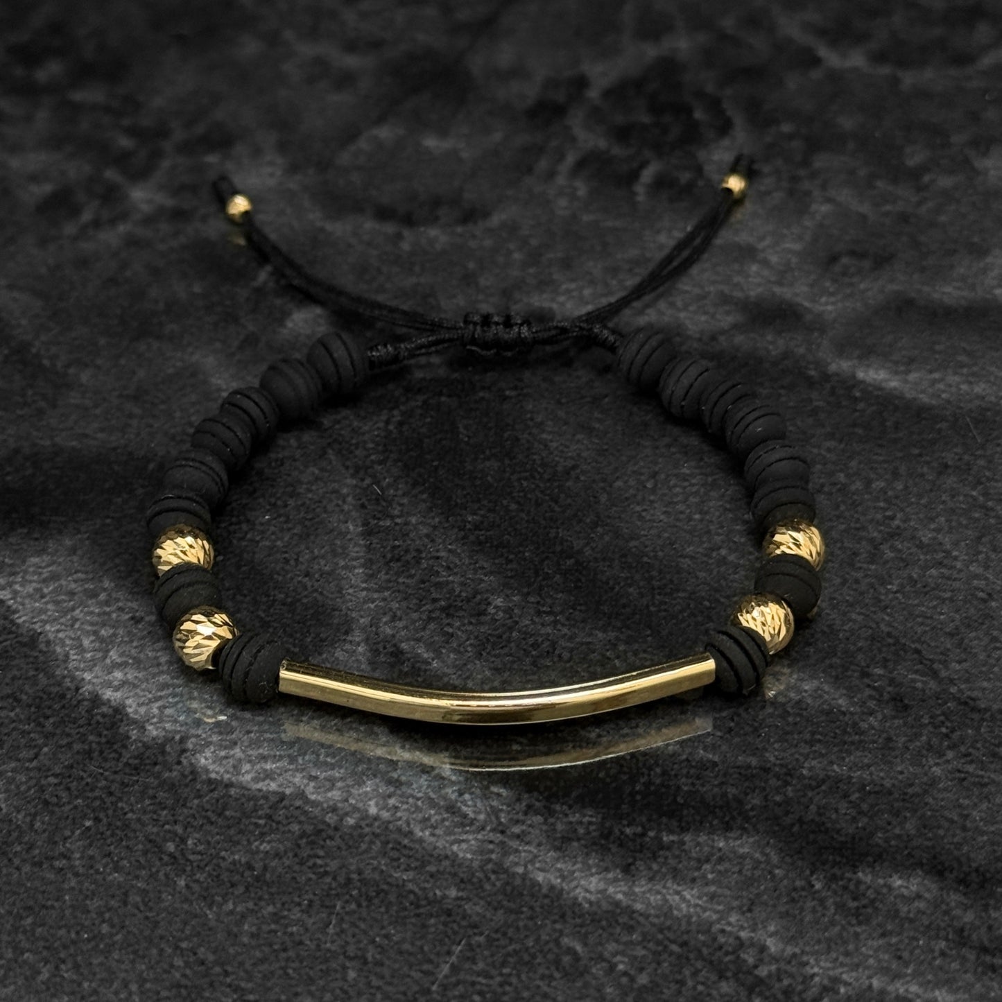 Pulsera Tejida Exclusiva / Tubo & Balines Oro 18K