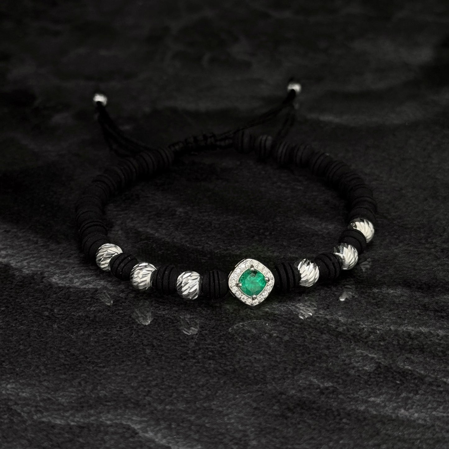 Pulsera Tejida / Esmeralda Colombiana / Plata 925