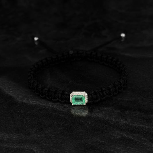 Pulsera Tejida de Lujo / Esmeralda Colombiana / Plata 925