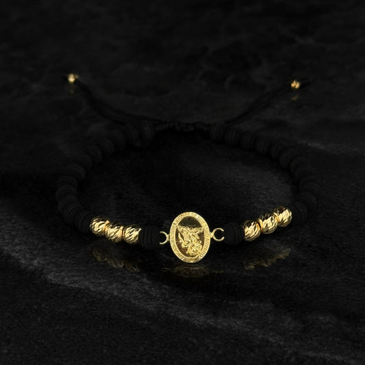 Pulsera Tejida de Lujo / San Miguel Arcángel / Oro 18K