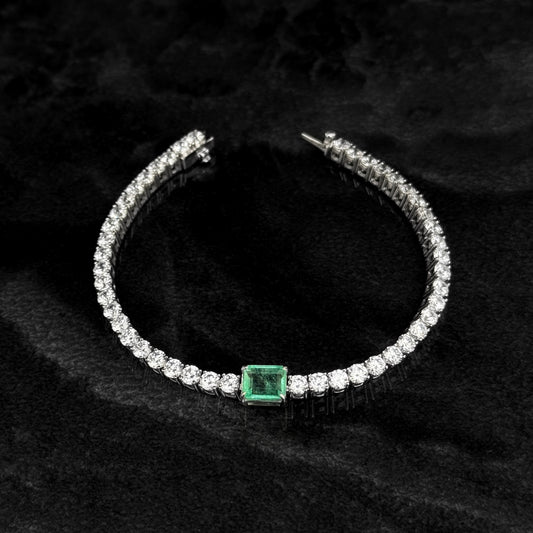 Pulsera Tenis Exclusiva / Esmeralda Colombiana / Circones / Plata 925