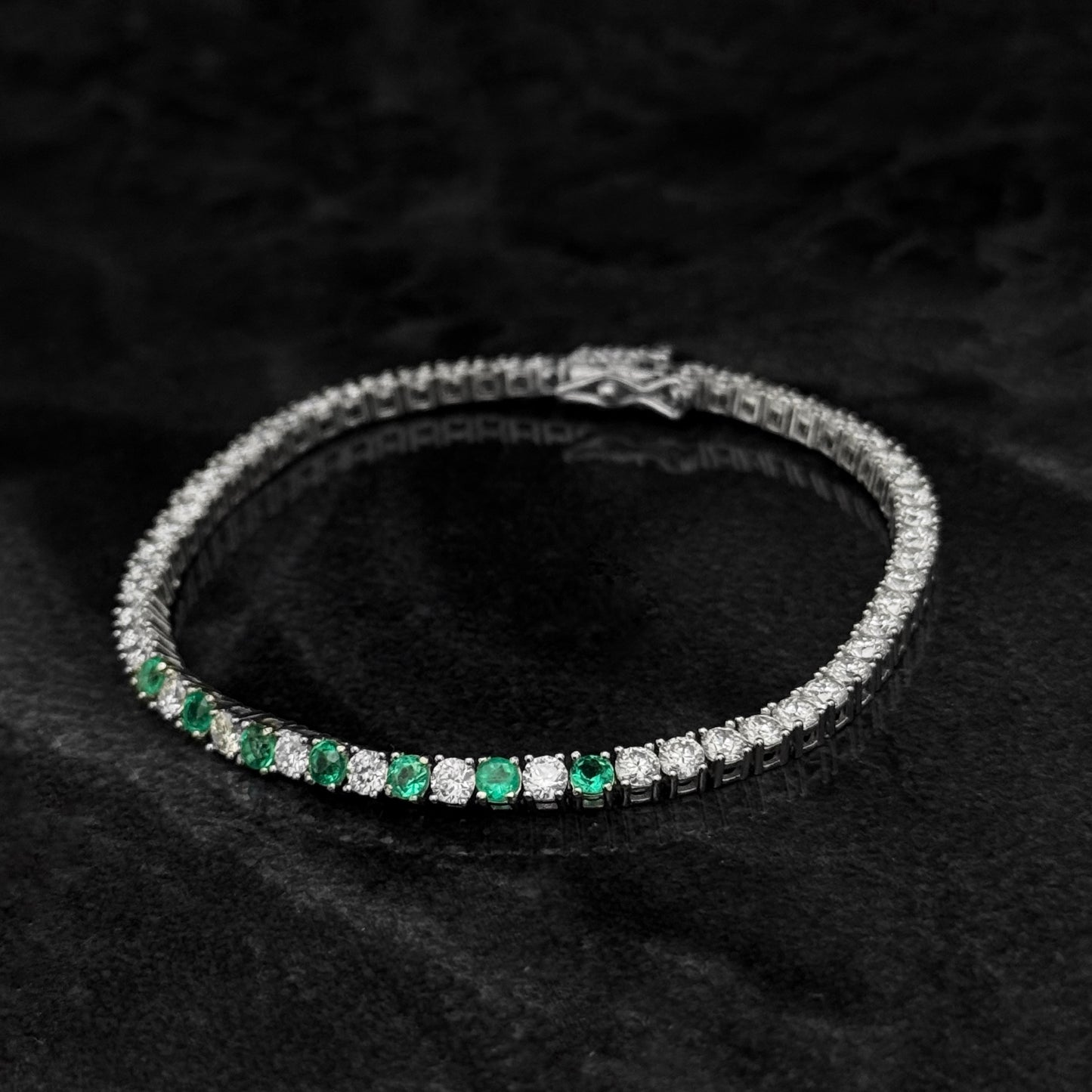 Pulsera Tenis Exclusiva / Esmeraldas Colombianas / Moissanitas Lab 3mm / Plata 925