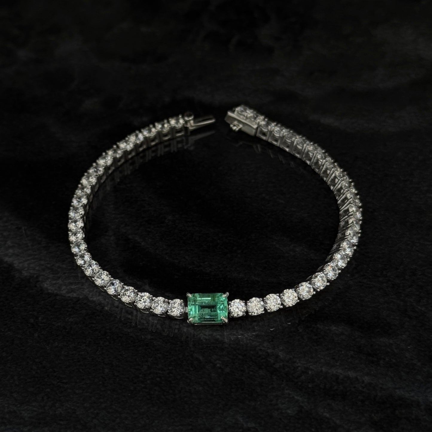 Pulsera Tenis Exclusiva / Esmeralda Colombiana / Circones / Plata 925