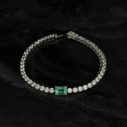 Pulsera Tenis Exclusiva / Esmeralda Colombiana / Plata 925