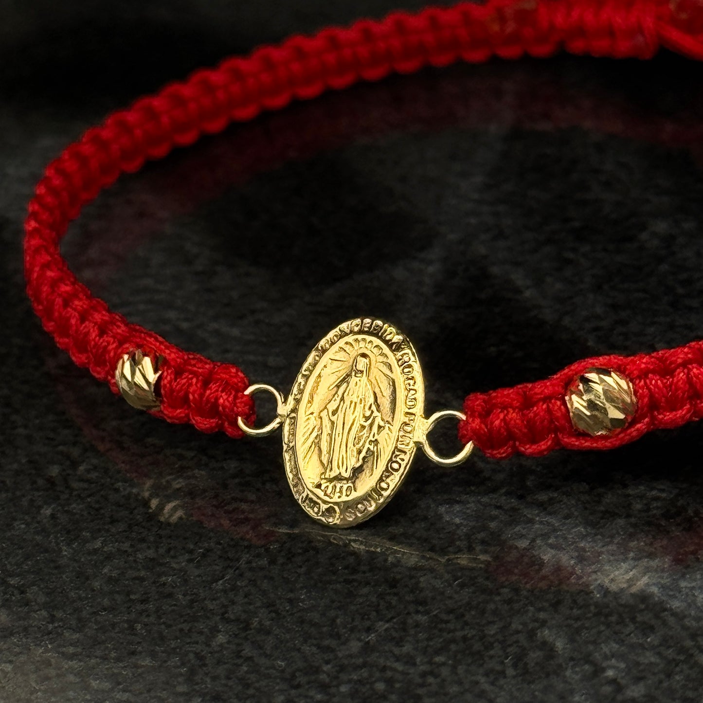 Pulsera Tejida / Virgen / Balines Oro 18K