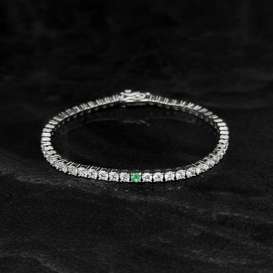 Pulsera Tenis 3mm x 18.5cm / Esmeralda Colombiana / Circones / Plata 925