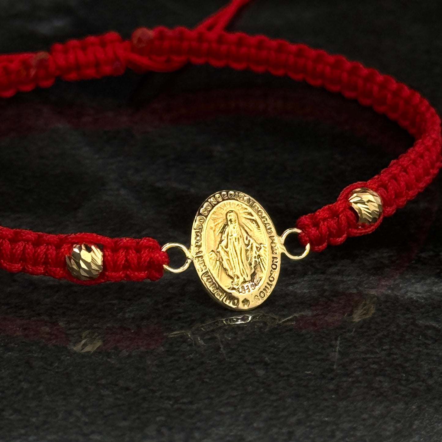 Pulsera Tejida / Virgen / Balines Oro 18K