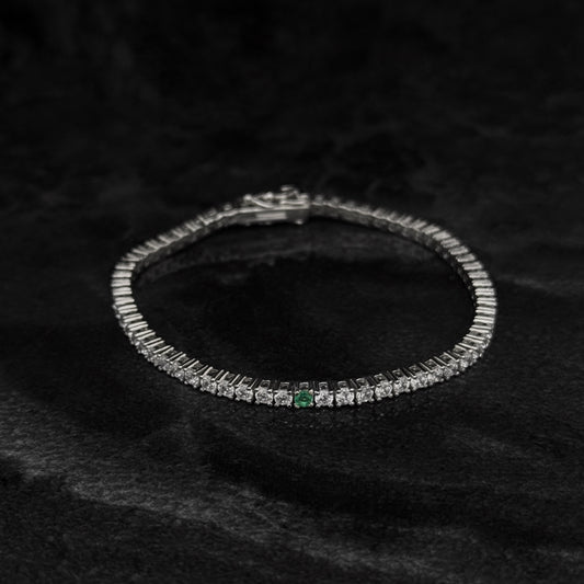 Pulsera Tenis 17.5cm x 2.5mm / Esmeralda Colombiana / Circones / Plata 925