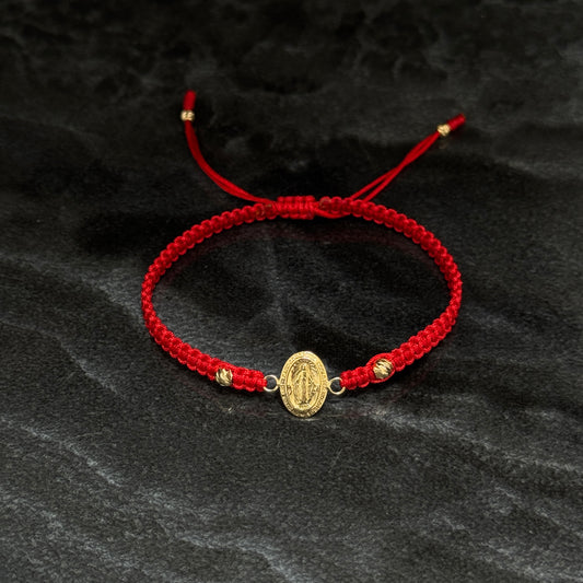 Pulsera Tejida / Virgen / Balines Oro 18K