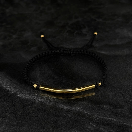 Pulsera Tejida de Lujo / Tubo & Balines Oro 18K